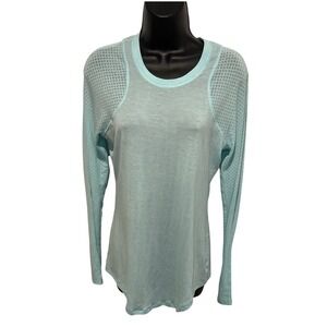 Lululemon Mesh Panel Ribbed Long Sleeve Athletic Top Aqua Blue Crew Neck